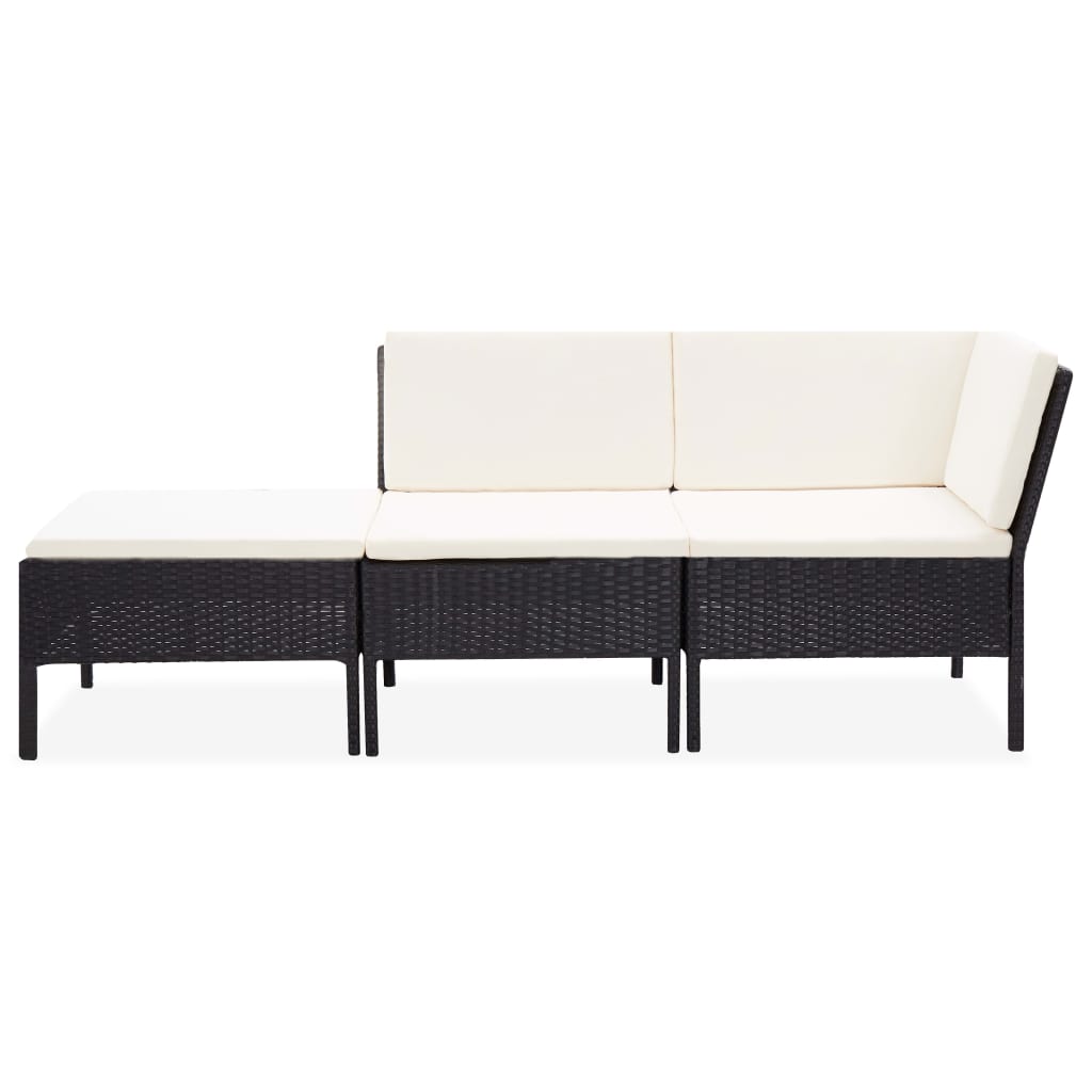 3-delige Loungeset met kussens poly rattan zwart is nu te koop bij PeponiXL, paradijselijk wonen!