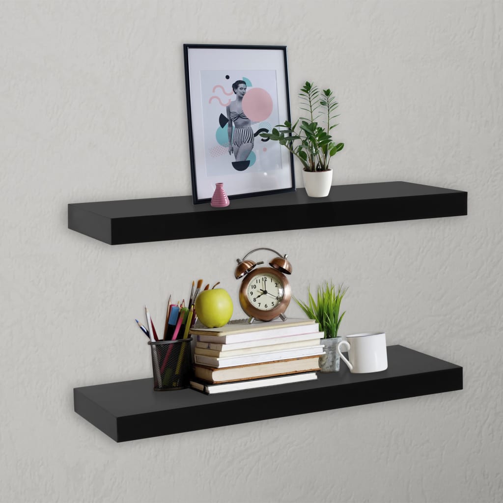 Wandschappen zwevend 2 st 60x20x3,8 cm zwart is nu te koop bij PeponiXL, paradijselijk wonen!