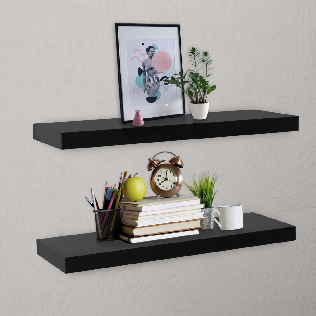 Wandschappen zwevend 2 st 80x20x3,8 cm zwart is nu te koop bij PeponiXL, paradijselijk wonen!