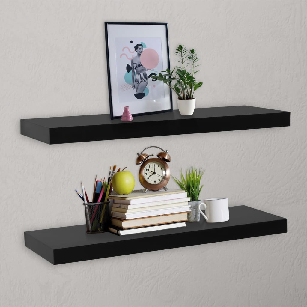 Wandschappen zwevend 2 st 100x20x3,8 cm zwart is nu te koop bij PeponiXL, paradijselijk wonen!