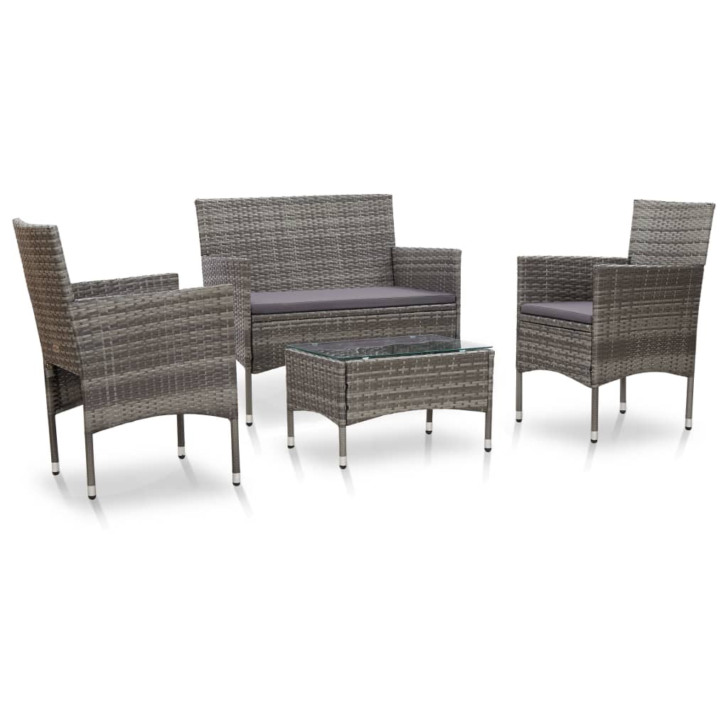4-delige Loungeset met kussens poly rattan grijs is nu te koop bij PeponiXL, paradijselijk wonen!