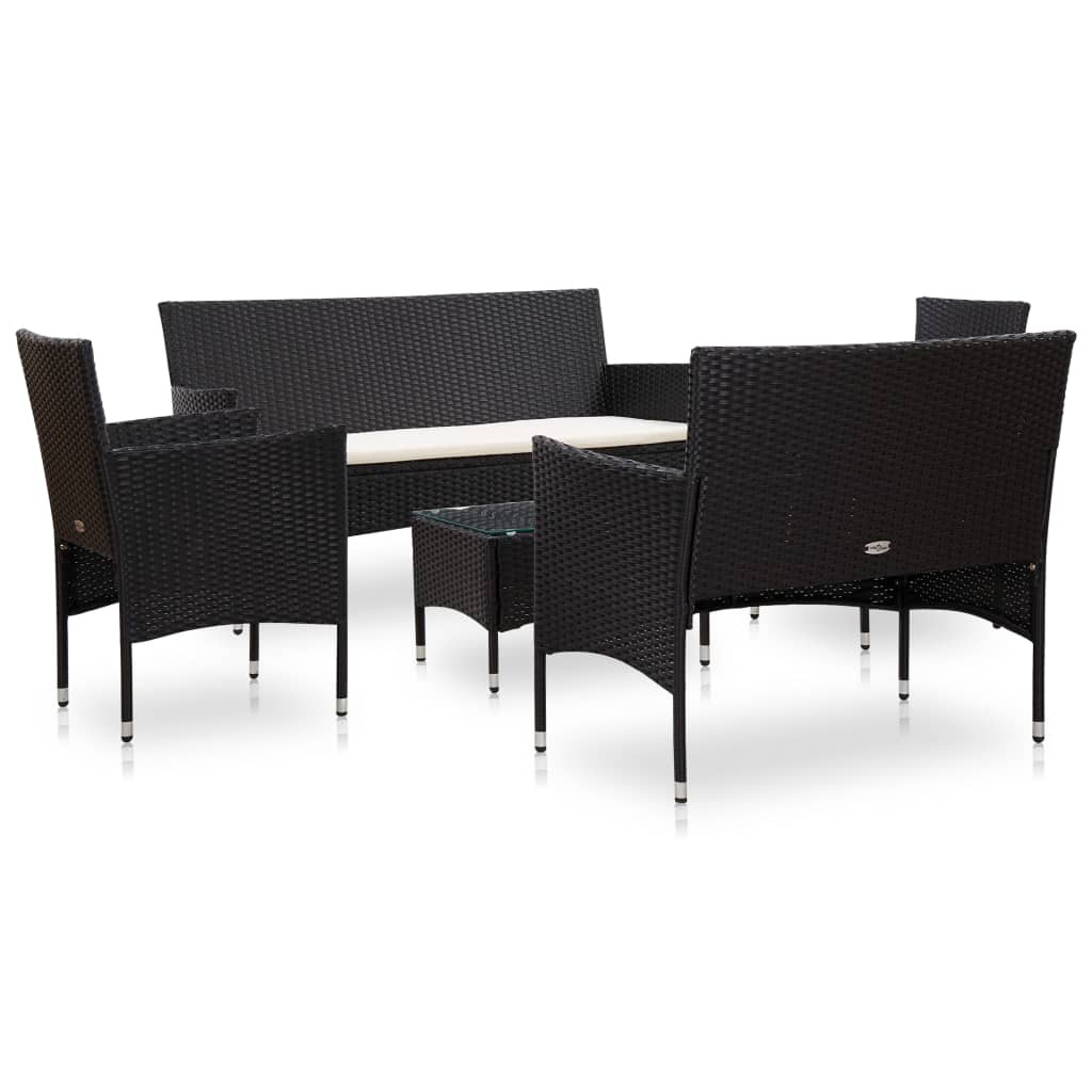 5-delige Loungeset met kussens poly rattan zwart is nu te koop bij PeponiXL, paradijselijk wonen!