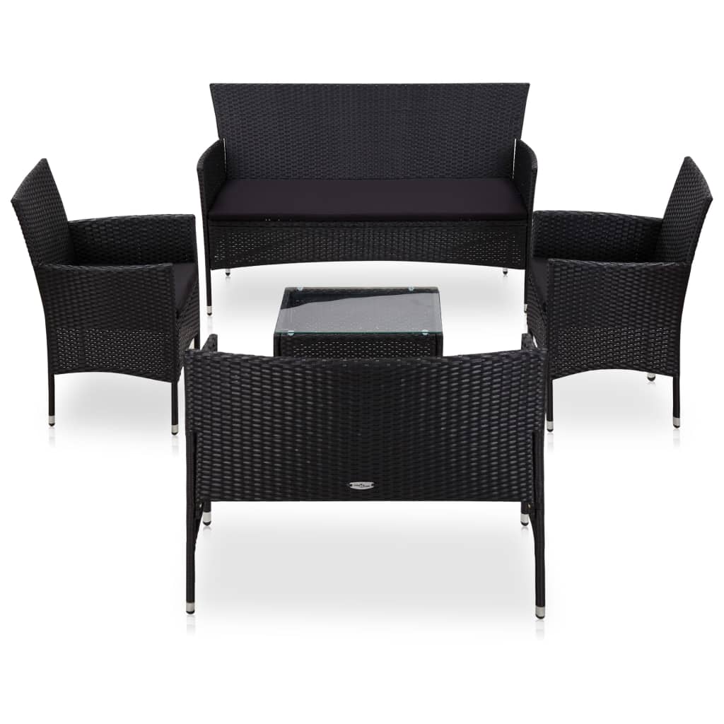 5-delige Loungeset met kussens poly rattan zwart is nu te koop bij PeponiXL, paradijselijk wonen!