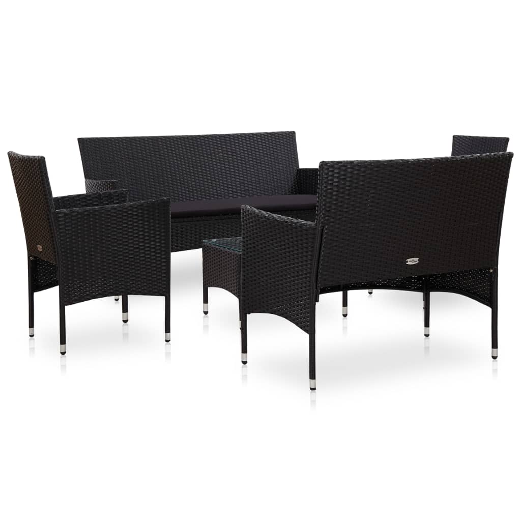 5-delige Loungeset met kussens poly rattan zwart is nu te koop bij PeponiXL, paradijselijk wonen!