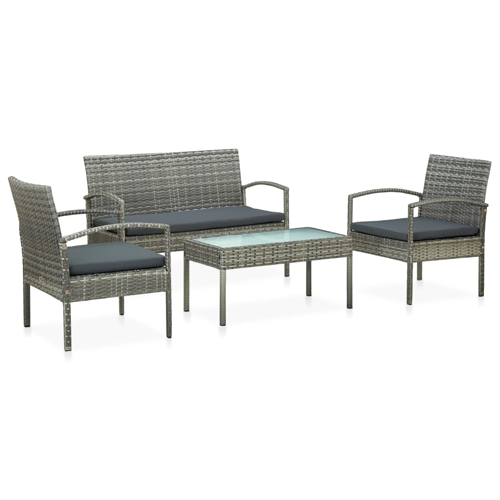 4-delige Loungeset met kussens poly rattan grijs is nu te koop bij PeponiXL, paradijselijk wonen!