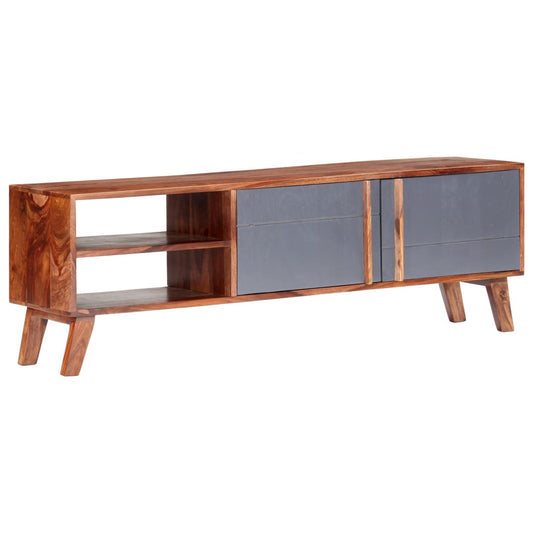 Tv-meubel 140x30x45 cm massief hout grijs is nu te koop bij PeponiXL, paradijselijk wonen!