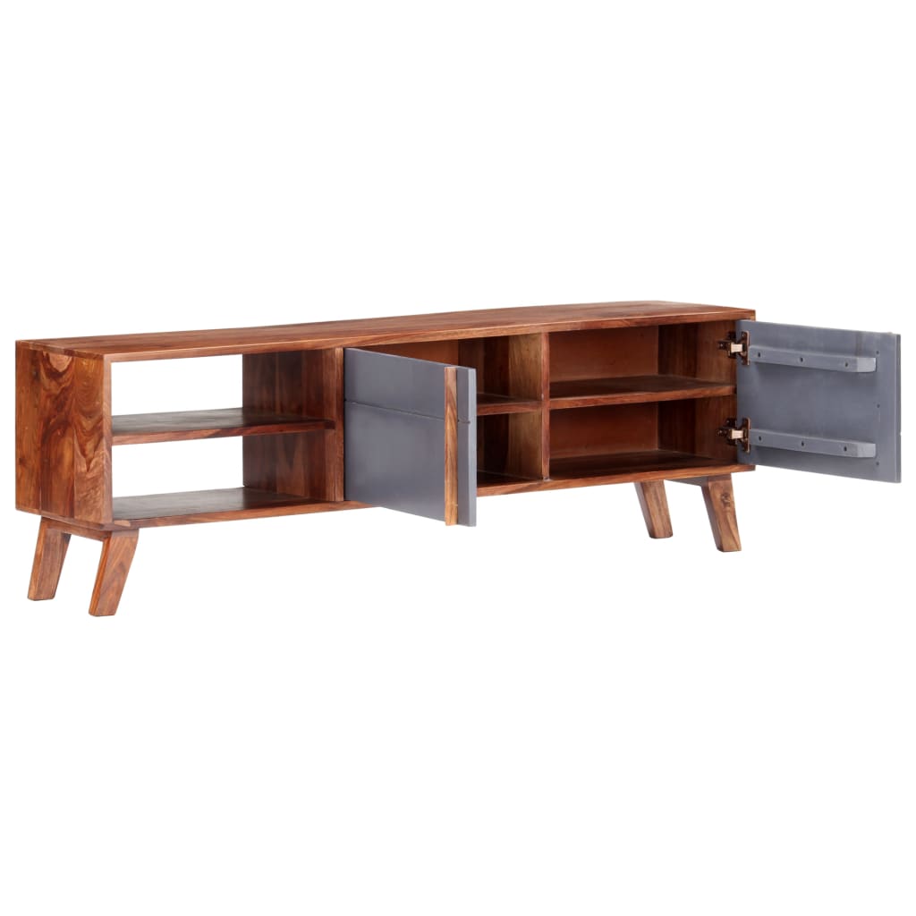 Tv-meubel 140x30x45 cm massief hout grijs is nu te koop bij PeponiXL, paradijselijk wonen!