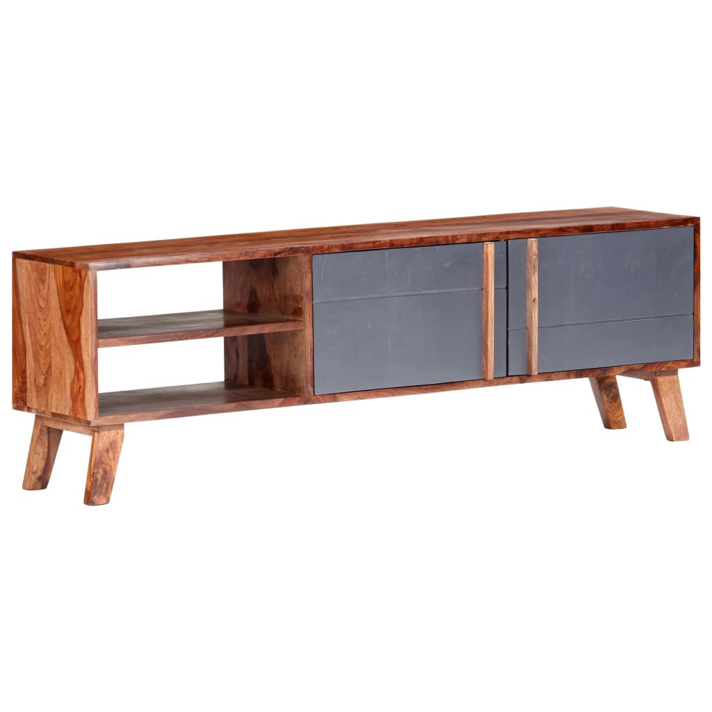 Tv-meubel 140x30x45 cm massief hout grijs is nu te koop bij PeponiXL, paradijselijk wonen!