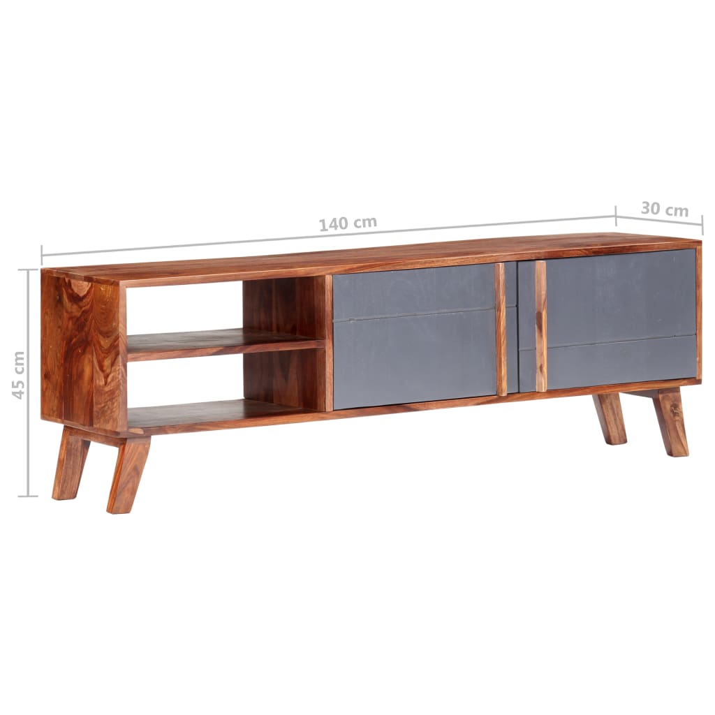 Tv-meubel 140x30x45 cm massief hout grijs is nu te koop bij PeponiXL, paradijselijk wonen!