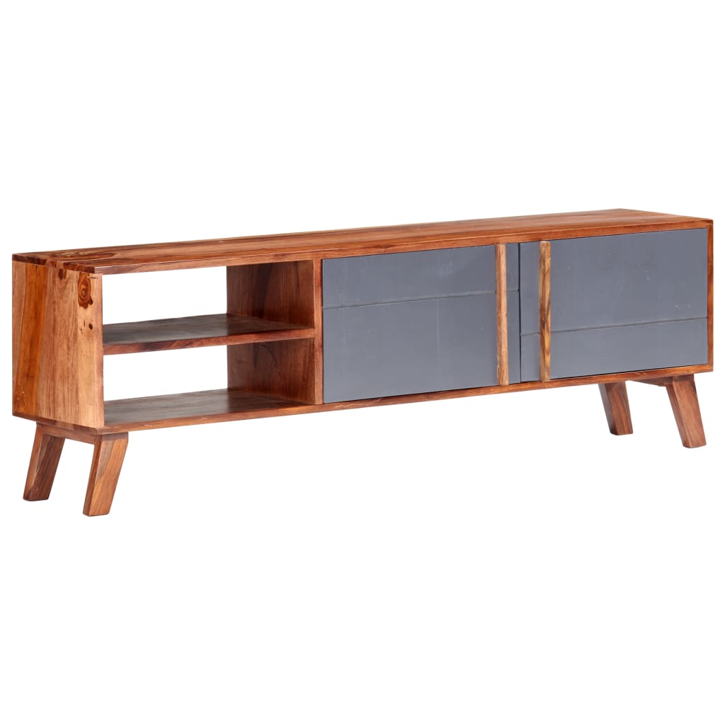 Tv-meubel 140x30x45 cm massief hout grijs is nu te koop bij PeponiXL, paradijselijk wonen!