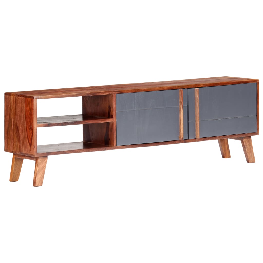 Tv-meubel 140x30x45 cm massief hout grijs is nu te koop bij PeponiXL, paradijselijk wonen!