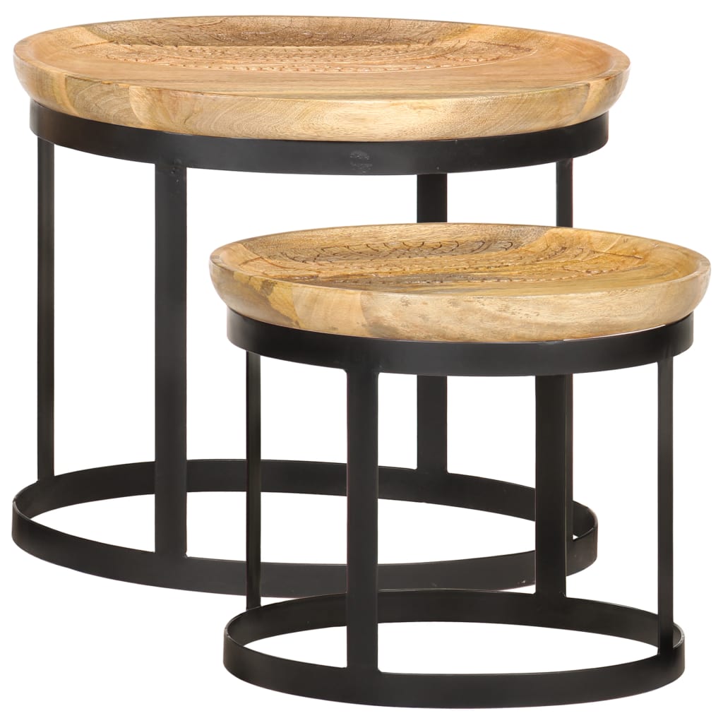 Bijzettafel rond 2 st massief mangohout en staal is nu te koop bij PeponiXL, paradijselijk wonen!