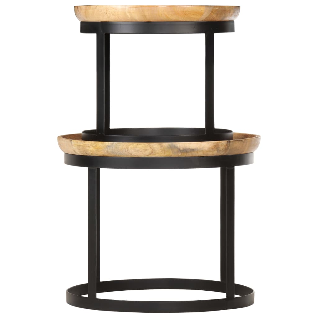 Bijzettafel rond 2 st massief mangohout en staal is nu te koop bij PeponiXL, paradijselijk wonen!