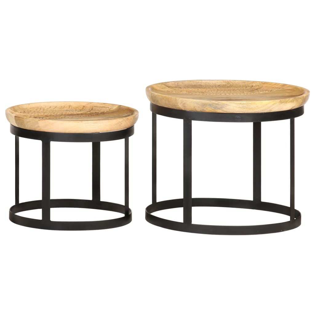 Bijzettafel rond 2 st massief mangohout en staal is nu te koop bij PeponiXL, paradijselijk wonen!