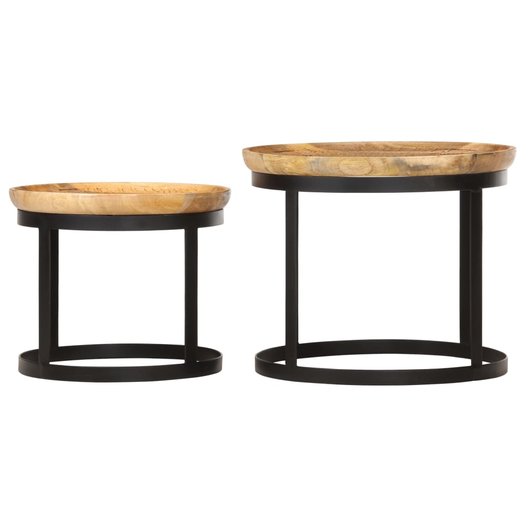 Bijzettafel rond 2 st massief mangohout en staal is nu te koop bij PeponiXL, paradijselijk wonen!