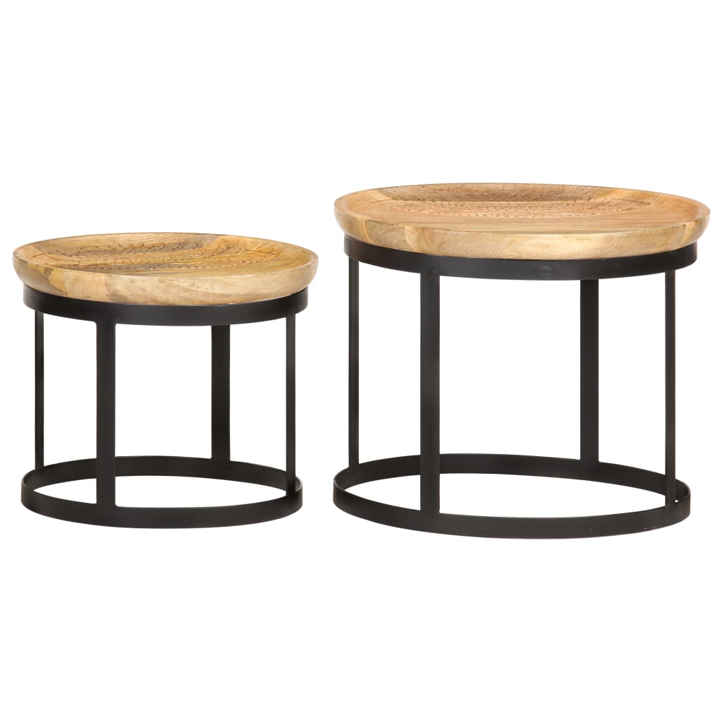 Bijzettafel rond 2 st massief mangohout en staal is nu te koop bij PeponiXL, paradijselijk wonen!