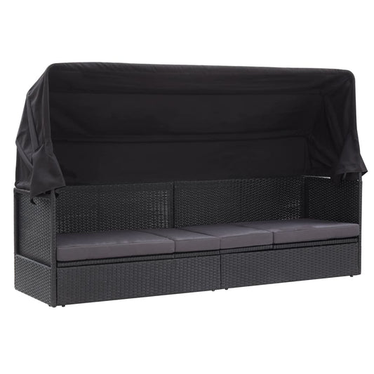 Loungebank met luifel poly rattan zwart is nu te koop bij PeponiXL, paradijselijk wonen!