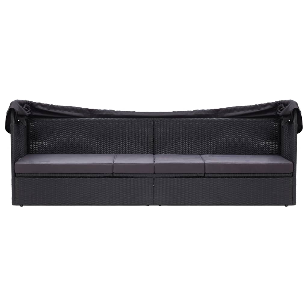 Loungebank met luifel poly rattan zwart is nu te koop bij PeponiXL, paradijselijk wonen!