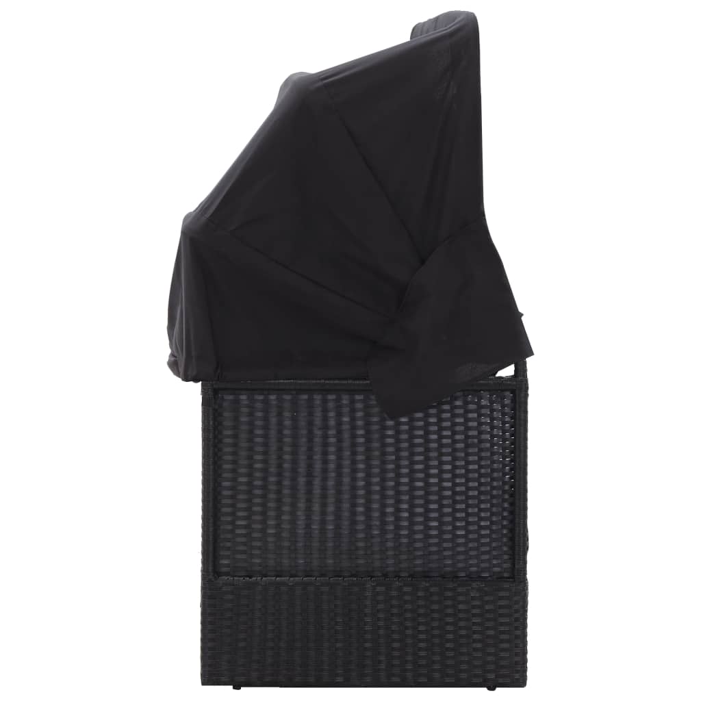 Loungebank met luifel poly rattan zwart is nu te koop bij PeponiXL, paradijselijk wonen!