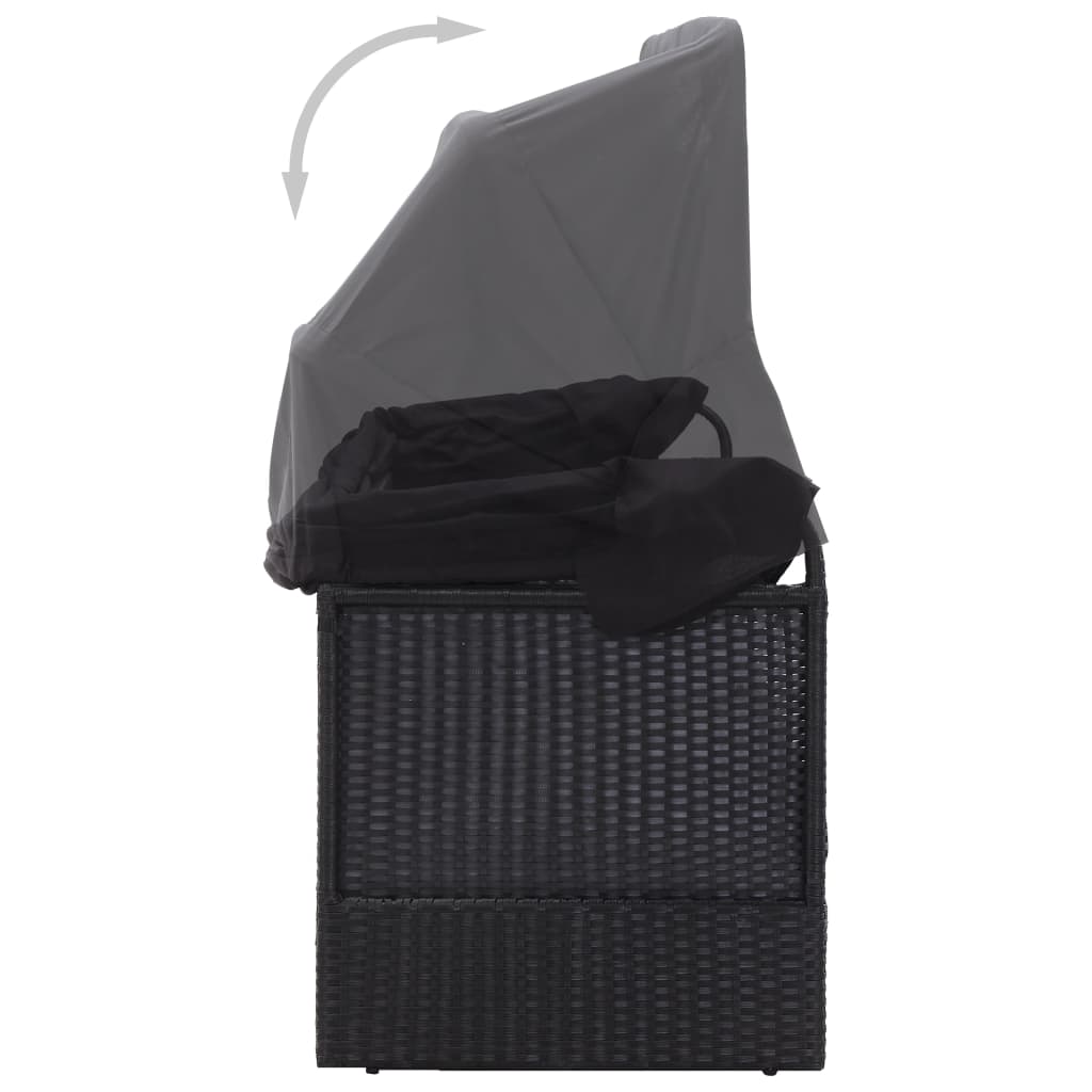 Loungebank met luifel poly rattan zwart is nu te koop bij PeponiXL, paradijselijk wonen!
