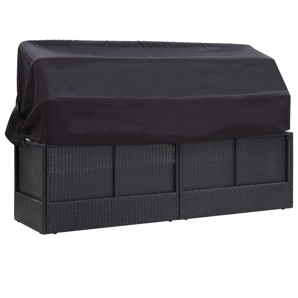 Loungebank met luifel poly rattan zwart is nu te koop bij PeponiXL, paradijselijk wonen!