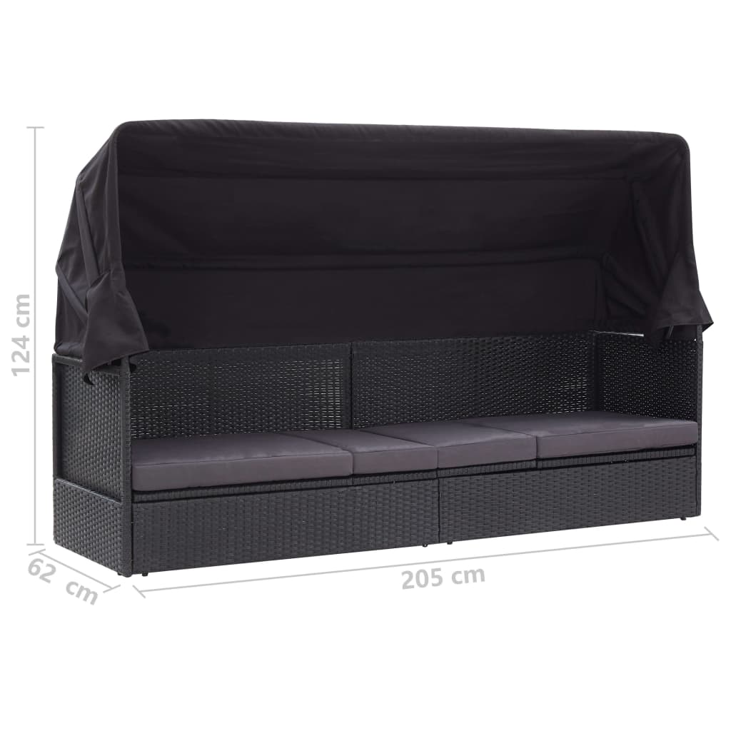 Loungebank met luifel poly rattan zwart is nu te koop bij PeponiXL, paradijselijk wonen!
