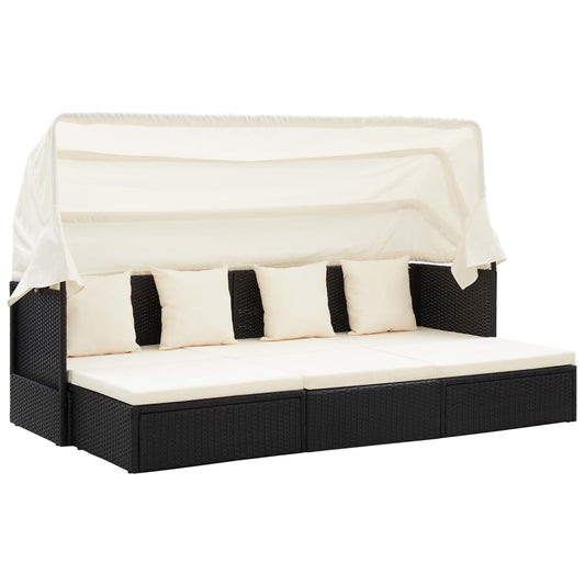Tuinbed met luifel poly rattan zwart is nu te koop bij PeponiXL, paradijselijk wonen!