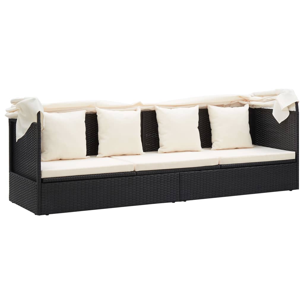 Tuinbed met luifel poly rattan zwart is nu te koop bij PeponiXL, paradijselijk wonen!