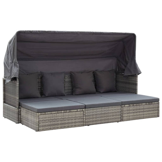 Tuinbed met luifel poly rattan gemengd grijs is nu te koop bij PeponiXL, paradijselijk wonen!