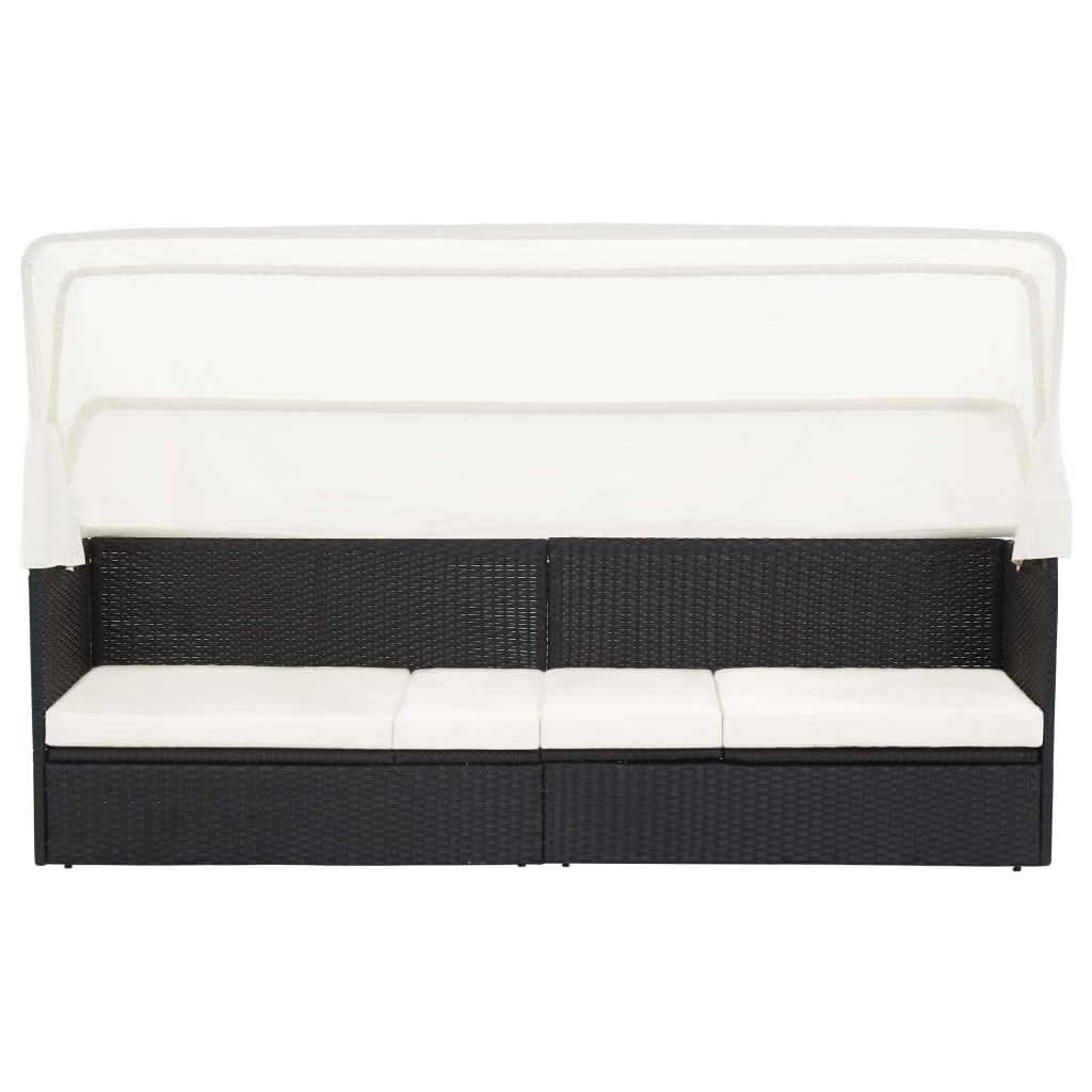 Tuinbank met luifel poly rattan zwart is nu te koop bij PeponiXL, paradijselijk wonen!