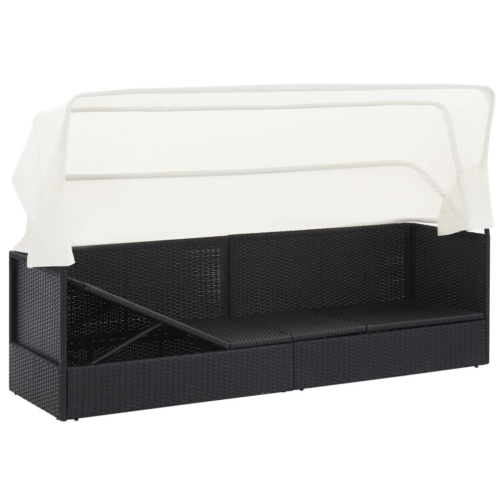 Tuinbank met luifel poly rattan zwart is nu te koop bij PeponiXL, paradijselijk wonen!