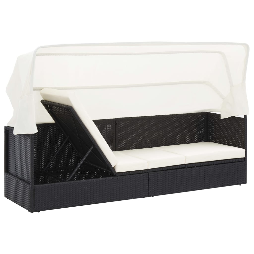 Tuinbank met luifel poly rattan zwart is nu te koop bij PeponiXL, paradijselijk wonen!
