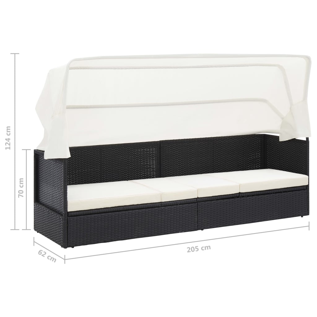 Tuinbank met luifel poly rattan zwart is nu te koop bij PeponiXL, paradijselijk wonen!