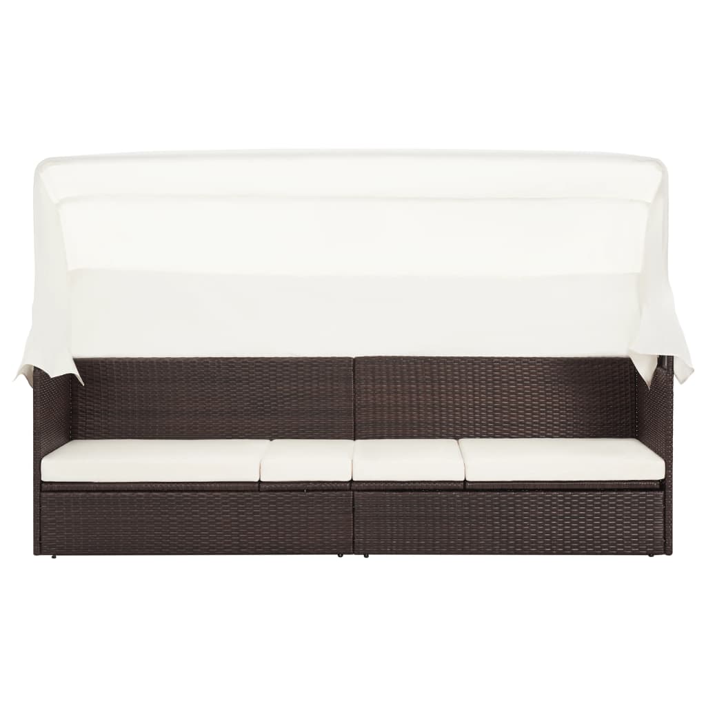Tuinbank met luifel poly rattan bruin is nu te koop bij PeponiXL, paradijselijk wonen!