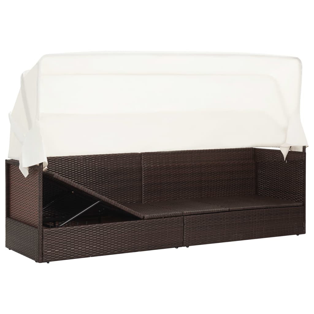 Tuinbank met luifel poly rattan bruin is nu te koop bij PeponiXL, paradijselijk wonen!