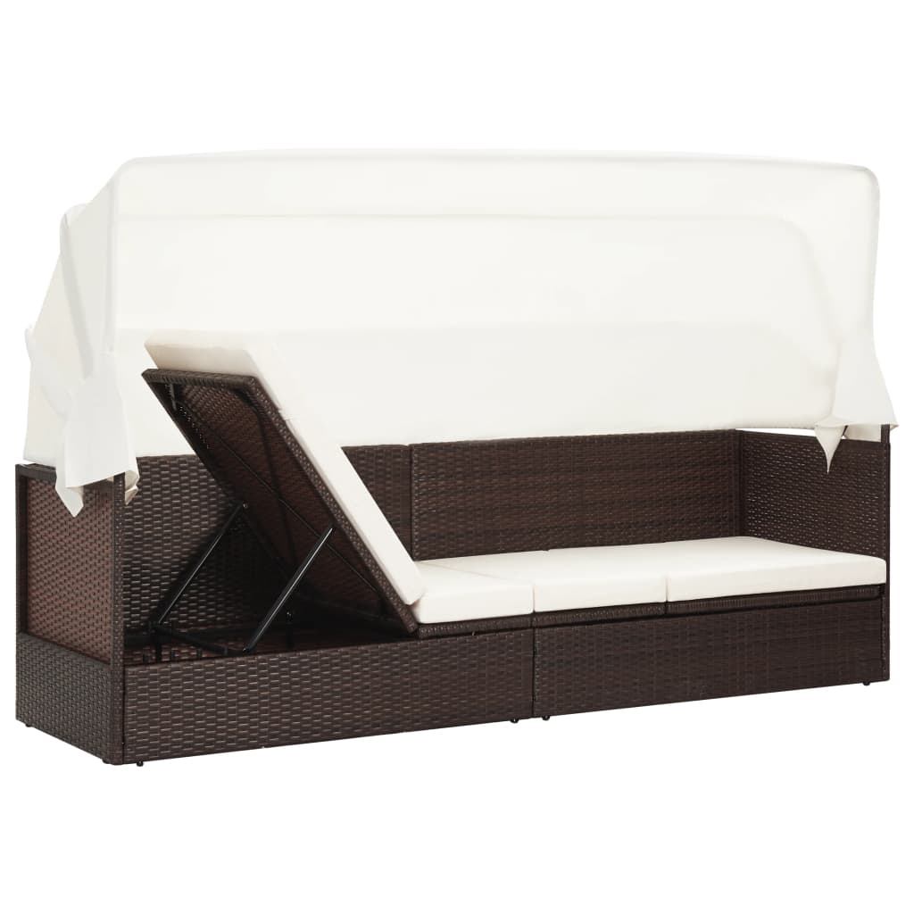 Tuinbank met luifel poly rattan bruin is nu te koop bij PeponiXL, paradijselijk wonen!
