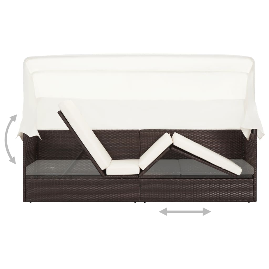 Tuinbank met luifel poly rattan bruin is nu te koop bij PeponiXL, paradijselijk wonen!