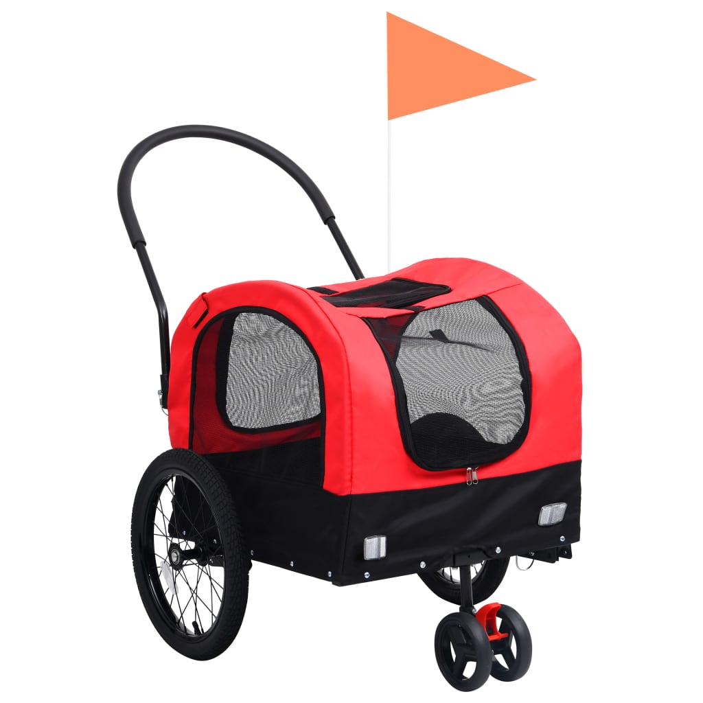 Fietstrailer en kinderwagen 2-in-1 rood en zwart is nu te koop bij PeponiXL, paradijselijk wonen!