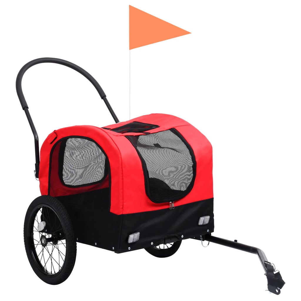 Fietstrailer en kinderwagen 2-in-1 rood en zwart is nu te koop bij PeponiXL, paradijselijk wonen!