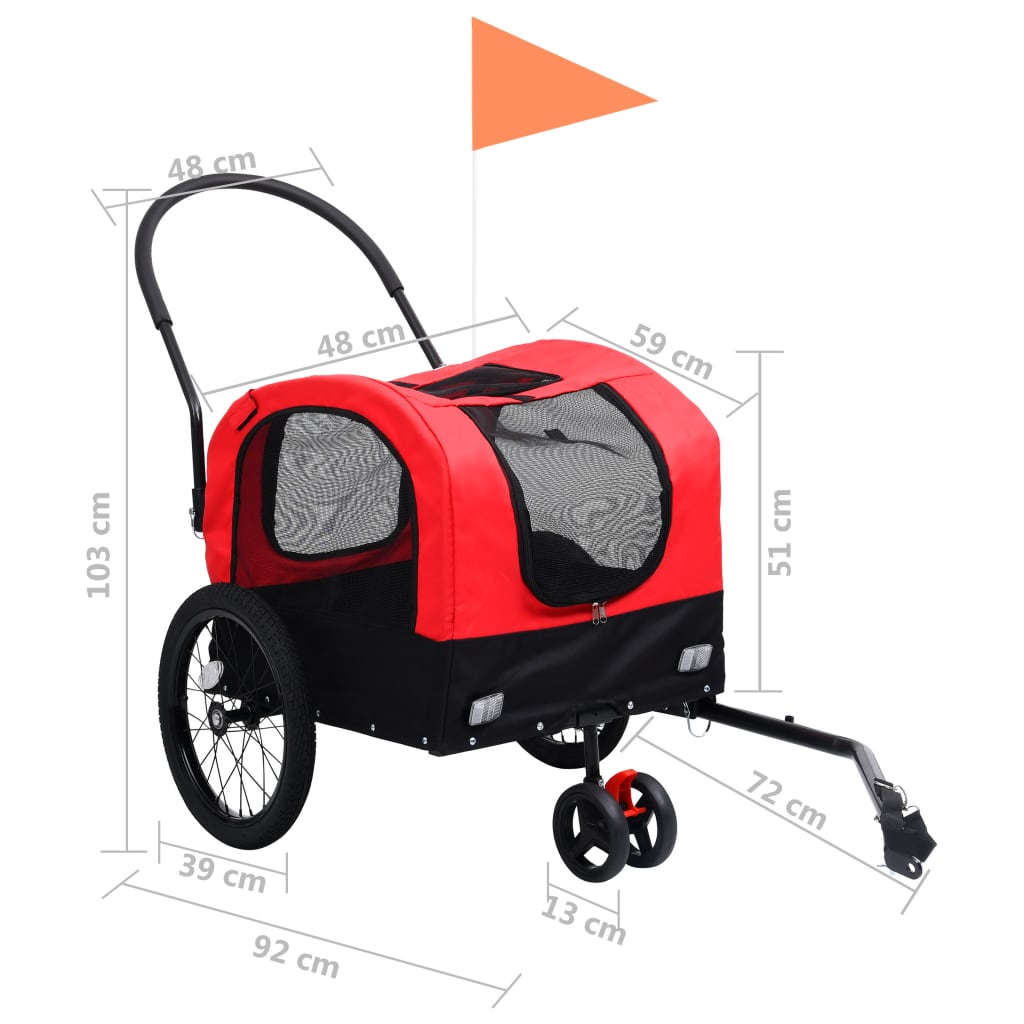 Fietstrailer en kinderwagen 2-in-1 rood en zwart is nu te koop bij PeponiXL, paradijselijk wonen!