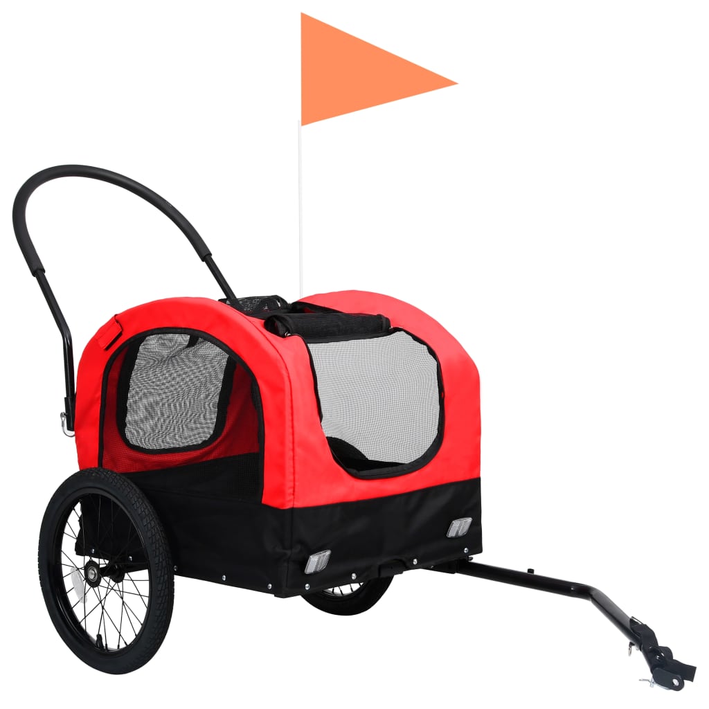 Fietstrailer en kinderwagen 2-in-1 rood en zwart is nu te koop bij PeponiXL, paradijselijk wonen!