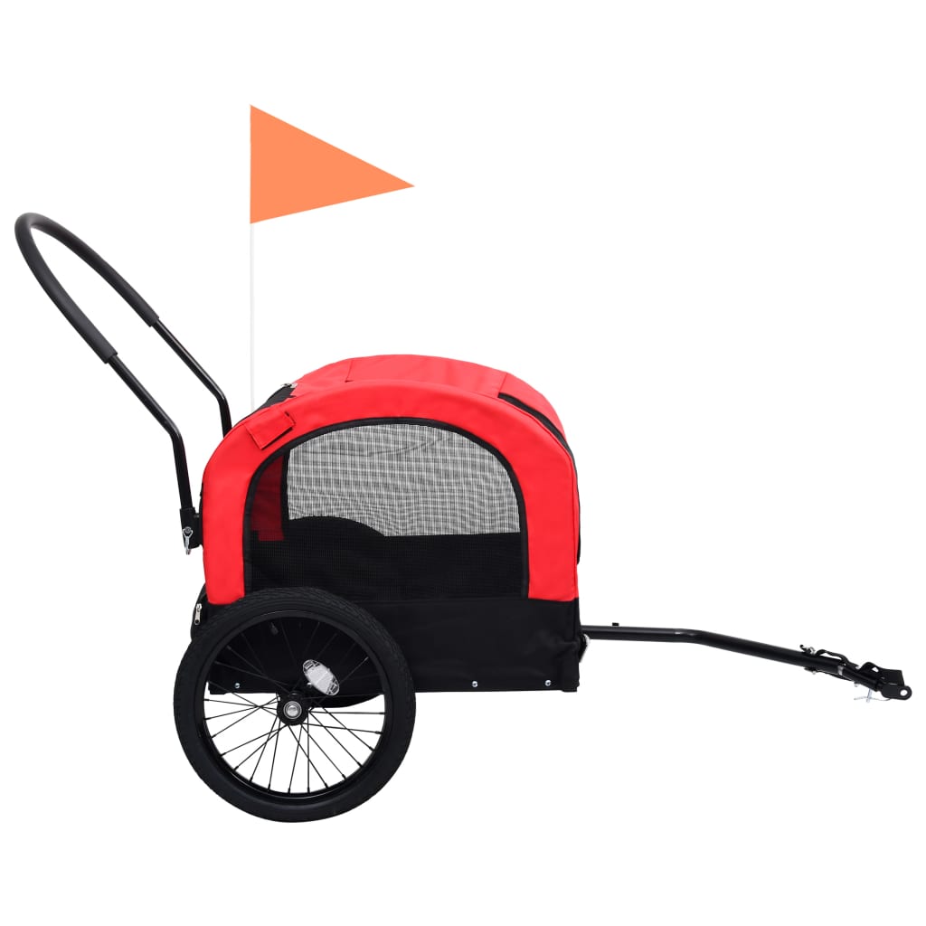 Fietstrailer en kinderwagen 2-in-1 rood en zwart is nu te koop bij PeponiXL, paradijselijk wonen!