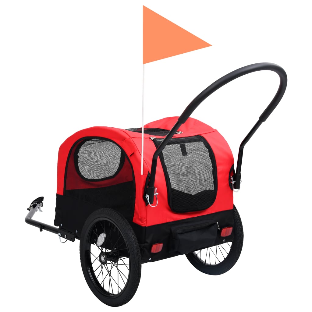 Fietstrailer en kinderwagen 2-in-1 rood en zwart is nu te koop bij PeponiXL, paradijselijk wonen!