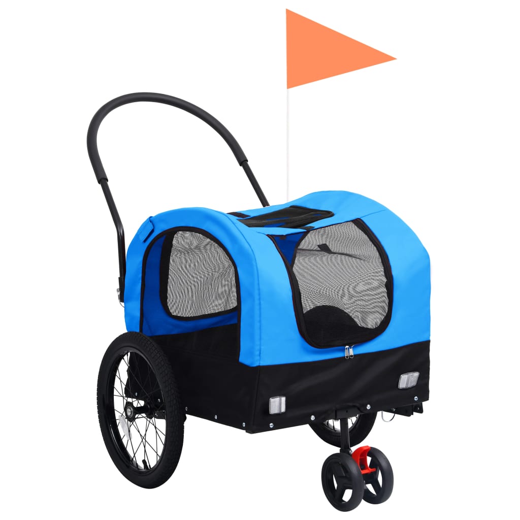 Fietstrailer en hondenwagen 2-in-1 blauw en zwart is nu te koop bij PeponiXL, paradijselijk wonen!