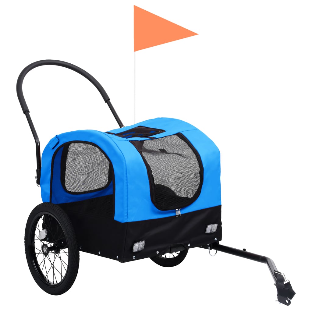 Fietstrailer en hondenwagen 2-in-1 blauw en zwart is nu te koop bij PeponiXL, paradijselijk wonen!