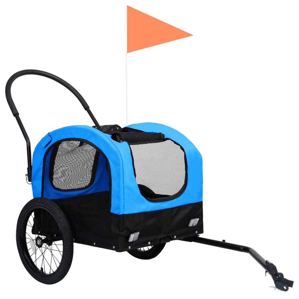 Fietstrailer en hondenwagen 2-in-1 blauw en zwart is nu te koop bij PeponiXL, paradijselijk wonen!