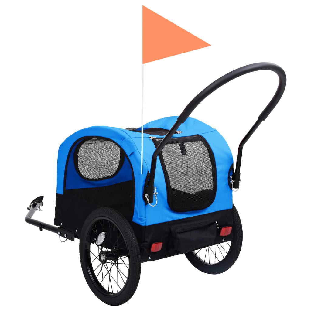 Fietstrailer en hondenwagen 2-in-1 blauw en zwart is nu te koop bij PeponiXL, paradijselijk wonen!