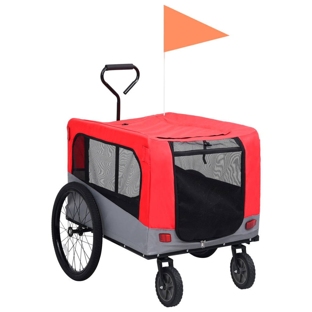 Fietstrailer en hondenwagen 2-in-1 rood en grijs is nu te koop bij PeponiXL, paradijselijk wonen!