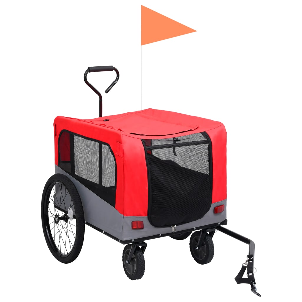 Fietstrailer en hondenwagen 2-in-1 rood en grijs is nu te koop bij PeponiXL, paradijselijk wonen!