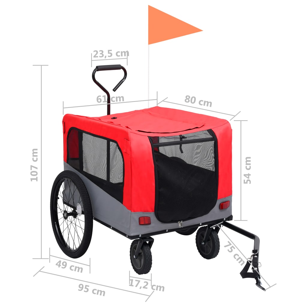 Fietstrailer en hondenwagen 2-in-1 rood en grijs is nu te koop bij PeponiXL, paradijselijk wonen!